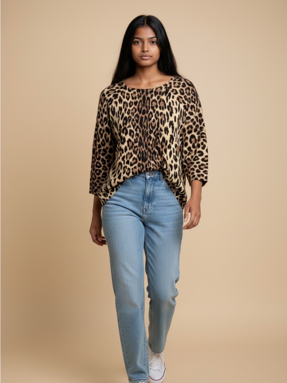 INC Leopard Print Top Petite Medium Long Sleeve High Low NWT